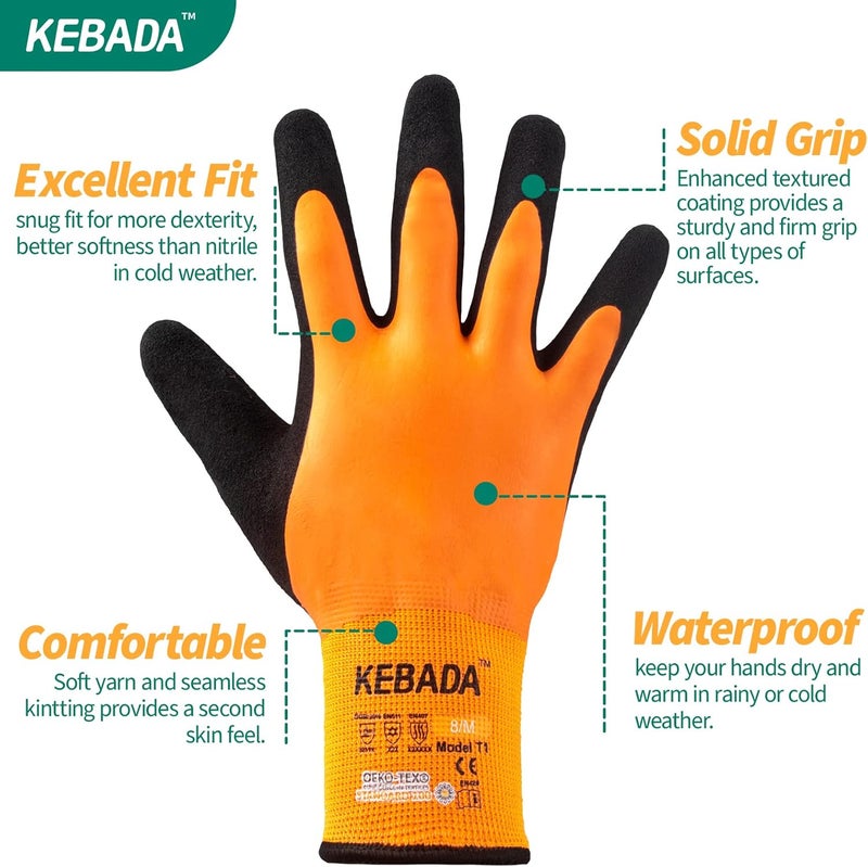 Kebada T1 Waterproof Winter Work Gloves for Men and Women,Insulated Work Gloves for Men Cold Weather,Warm Freezer Gloves Large - Image 2
